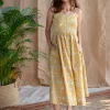 Eliya Yellow A Line Dabu Slub Cotton Dress