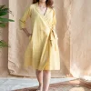 Erza Yellow Dabu Slub Cotton Straight Dress