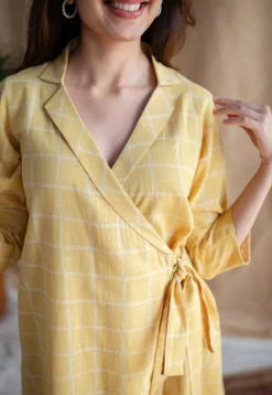 Erza Yellow Dabu Slub Cotton Straight Dress