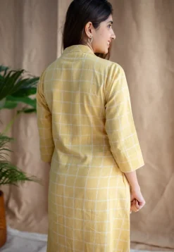 Erza Yellow Dabu Slub Cotton Straight Dress