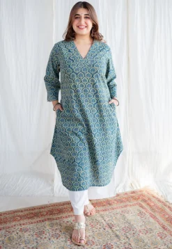 Eshal Ajrakh Cotton Hand Embroidered Kurta