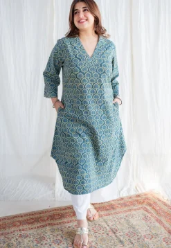 Eshal Ajrakh Cotton Hand Embroidered Kurta