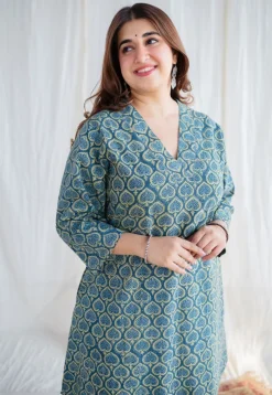 Eshal Ajrakh Cotton Hand Embroidered Kurta