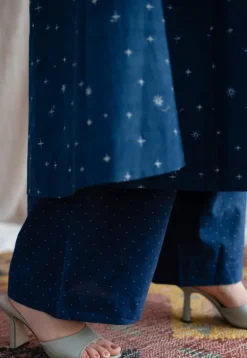 Eshika Indigo Ajrakh Cotton Jhabba Kali Kurta with Hand Embroidery