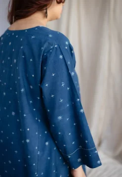 Eshika Indigo Ajrakh Cotton Jhabba Kali Kurta with Hand Embroidery