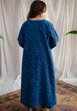 Eshika Indigo Ajrakh Cotton Jhabba Kali Kurta with Hand Embroidery
