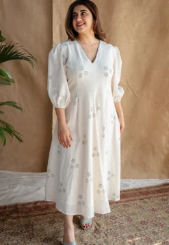 Eyza Dabu Slub Cotton Hand Embroidered Dress