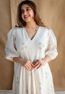 Eyza Dabu Slub Cotton Hand Embroidered Dress