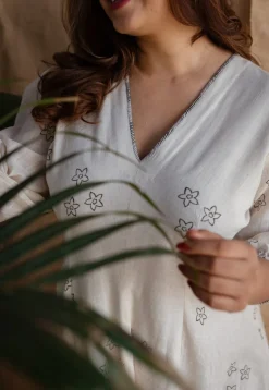 Eyza Dabu Slub Cotton Hand Embroidered Dress