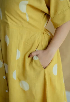 Falak Mustard Hand Block Print Slub Cotton A Line Dress