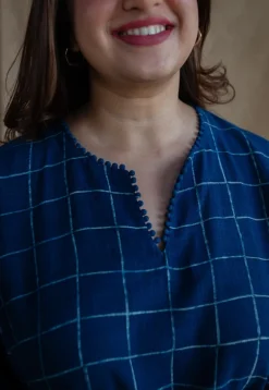 Falaq Indigo Jhabba Kali Dabu Slub Cotton Kurta