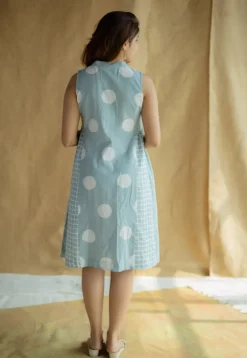 Fariyah Sky Blue Hand Block Print Slub Cotton A Line Dress