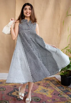 Feriha Black Hand Block Print Cotton A Line Dress