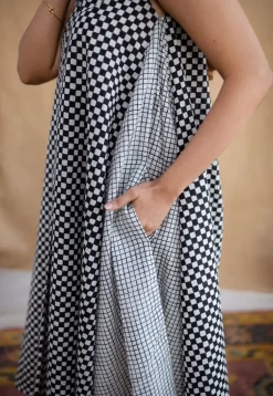 Feriha Black Hand Block Print Cotton A Line Dress
