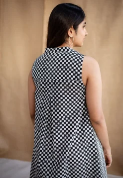 Feriha Black Hand Block Print Cotton A Line Dress