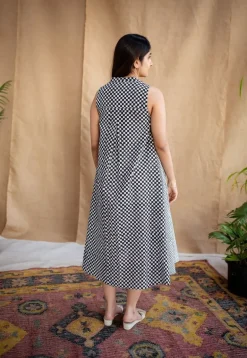 Feriha Black Hand Block Print Cotton A Line Dress
