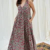 Floral Tribute Sanganeri Flared Cotton Maxi Dress