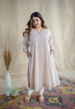 Gulnar Cotton Kali Hand Embroidered Kurta