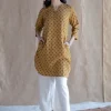 Hania Mustard Ajrakh Cotton Straight Short Top