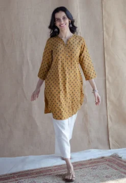 Hania Mustard Ajrakh Cotton Straight Short Top