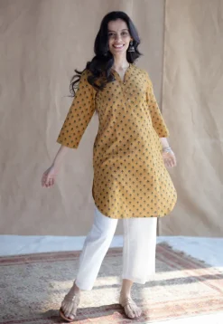 Hania Mustard Ajrakh Cotton Straight Short Top