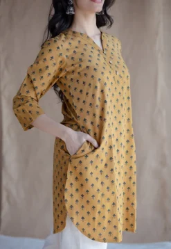 Hania Mustard Ajrakh Cotton Straight Short Top