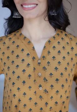 Hania Mustard Ajrakh Cotton Straight Short Top