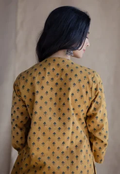 Hania Mustard Ajrakh Cotton Straight Short Top