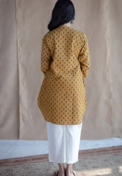 Hania Mustard Ajrakh Cotton Straight Short Top