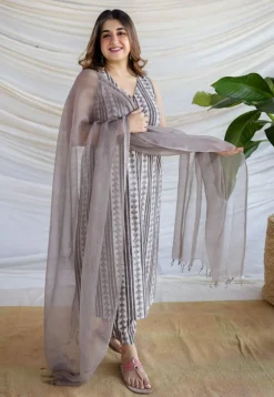 Hanifa Grey Batik Cotton Straight Kurta