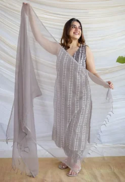 Hanifa Grey Batik Cotton Straight Kurta