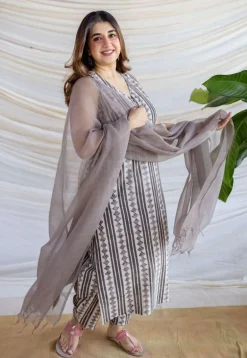 Hanifa Grey Batik Cotton Straight Kurta