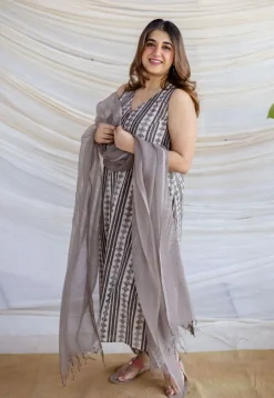 Hanifa Grey Batik Cotton Straight Kurta