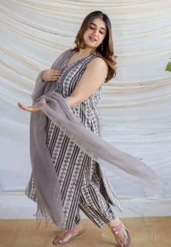 Hanifa Grey Batik Cotton Straight Kurta