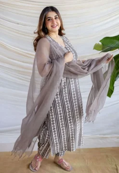 Hanifa Grey Batik Cotton Straight Kurta