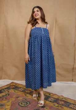 Hannah Indigo Dabu Cotton A Line Dress