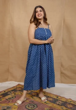Hannah Indigo Dabu Cotton A Line Dress