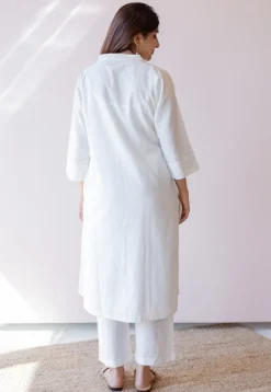Hemali White Solid Handloom Cotton Straight Kurta
