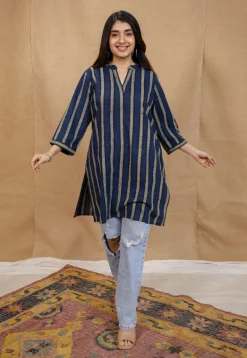 Hiba Indigo Ajrakh Cotton Straight Kurta