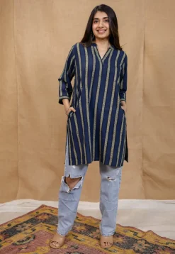 Hiba Indigo Ajrakh Cotton Straight Kurta