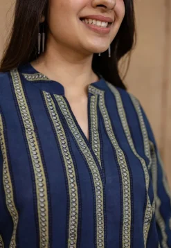 Hiba Indigo Ajrakh Cotton Straight Kurta