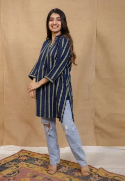 Hiba Indigo Ajrakh Cotton Straight Kurta