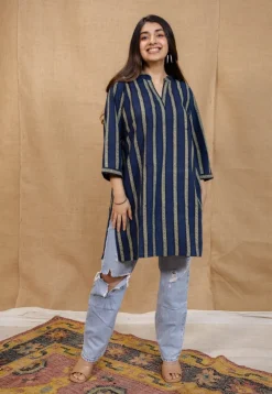 Hiba Indigo Ajrakh Cotton Straight Kurta