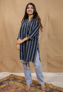 Hiba Indigo Ajrakh Cotton Straight Kurta