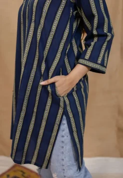 Hiba Indigo Ajrakh Cotton Straight Kurta