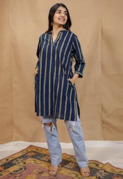 Hiba Indigo Ajrakh Cotton Straight Kurta