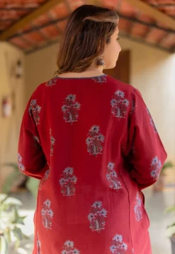 Hitanshi Madder Ajrakh Chanderi Silk A Line Kurta with Hand Embroidery