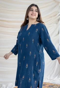 Hitanshi Slub Cotton Indigo Short Kurta
