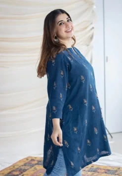 Hitanshi Slub Cotton Indigo Short Kurta