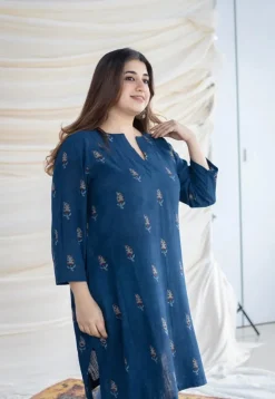 Hitanshi Slub Cotton Indigo Short Kurta